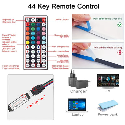10m 20m Led Strip Lights with 44 Key Remote Control RGB Tape Led Wall Room for Home Bedroom Party Decor TV Backlight - Fullshopping
