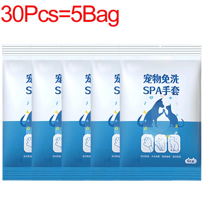 30/6PCS Cat Dog Disposable Glove Towels Pet Wash Free Glove No Rinse Washing Gloves Towels Deodorizing Dry Cleaning Wet Towels - Fullshopping