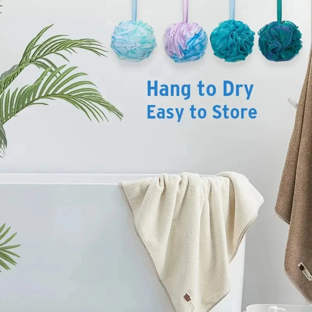 4PCS Exfoliating Bath Sponge Set Bath Shower Loofah Sponge for Women and Men Soft Bath Mesh Shower Ball Gentle SPA Body Scrubber - Fullshopping