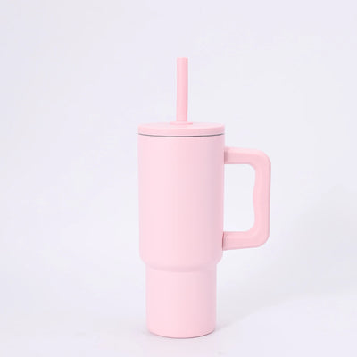 24OZ Car Thermos Cup With Straw Handle,Double Stainless Steel Flasks,Large Capacity Drinkware,Outdoor Ice Bullock Water Bottle - Fullshopping
