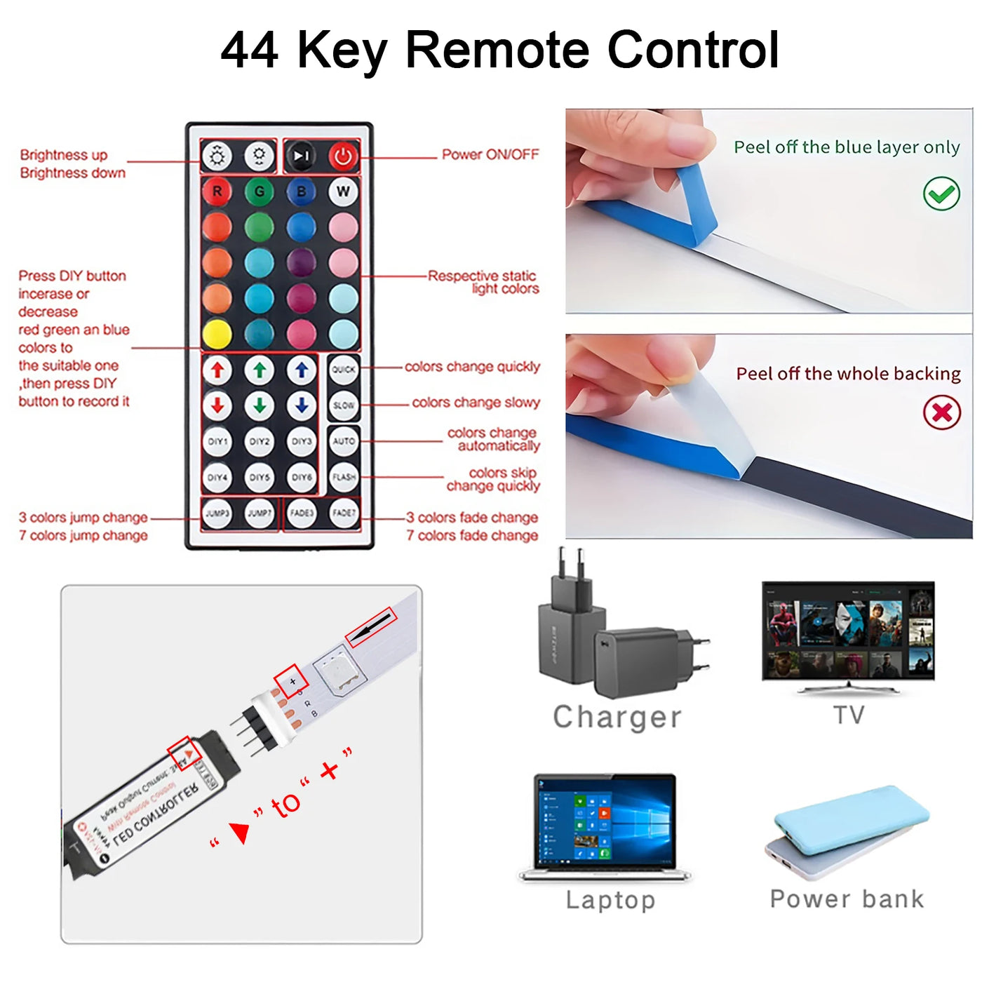 10m 20m Led Strip Lights with 44 Key Remote Control RGB Tape Led Wall Room for Home Bedroom Party Decor TV Backlight - Fullshopping
