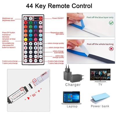 10m 20m Led Strip Lights with 44 Key Remote Control RGB Tape Led Wall Room for Home Bedroom Party Decor TV Backlight - Fullshopping