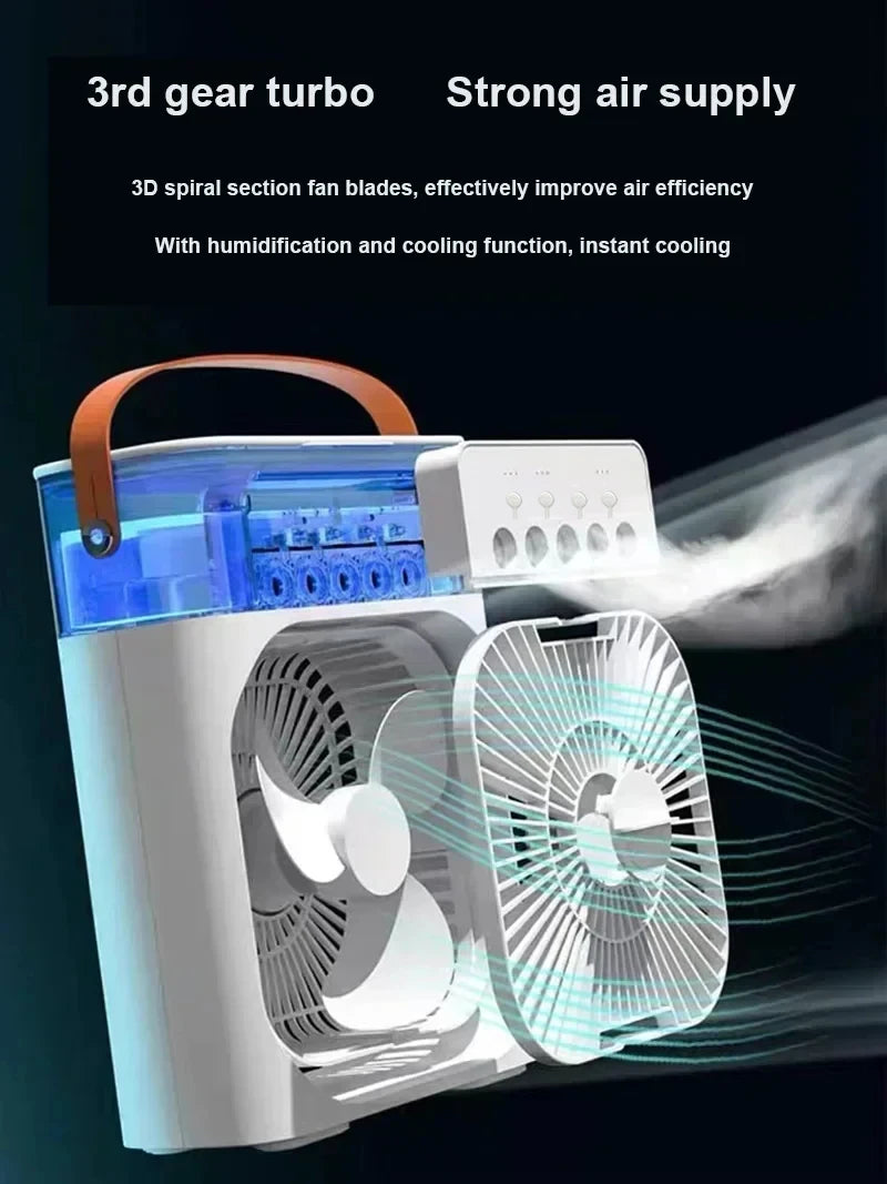 New 3 In 1 Fan AIr Conditioner Household Small Air Cooler LED Night Light Portable Humidifier Air Adjustment Fan Office Home Fan - Fullshopping