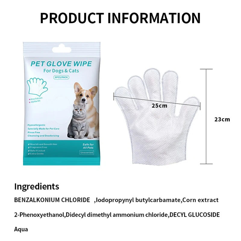 6pcs/bag Pet wash free gloves cats dogs bathing cleaning dry cleaning wipes gloves deodorizing wipes pet products - Fullshopping