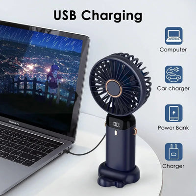 5000mAh Portable Fan Rechargeable 90° Foldable 5 Speed Mini Air Conditioner Small Fan Air Cooler with LED Digital Display - Fullshopping
