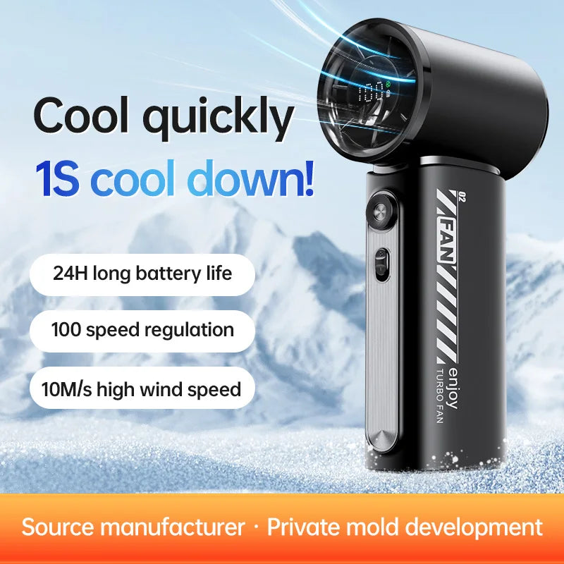 New Portable Turbo Small Air Cannon Handheld Fan 100 Wind Speeds Adjustable Mini Electric Fan USB Charging Fan Outdoor Mini Fan - Fullshopping