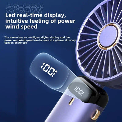 Handheld Fan with Digital Display, Foldable Fan Neck Hanging Fan, USB Charging Mini Fan Suitable for Outdoor Use in Offices - Fullshopping
