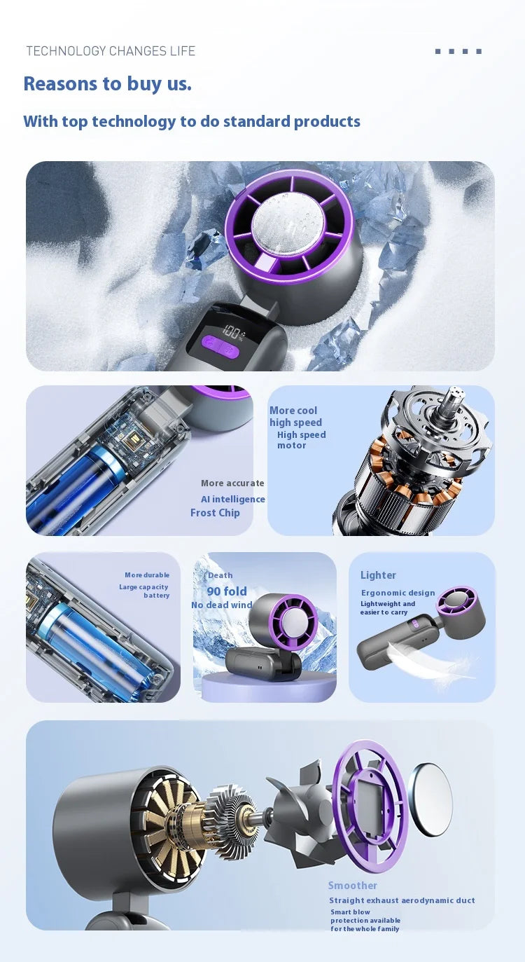 New handheld cooling fan with 100 levels of cooling and folding, portable turbo fan fan - Fullshopping