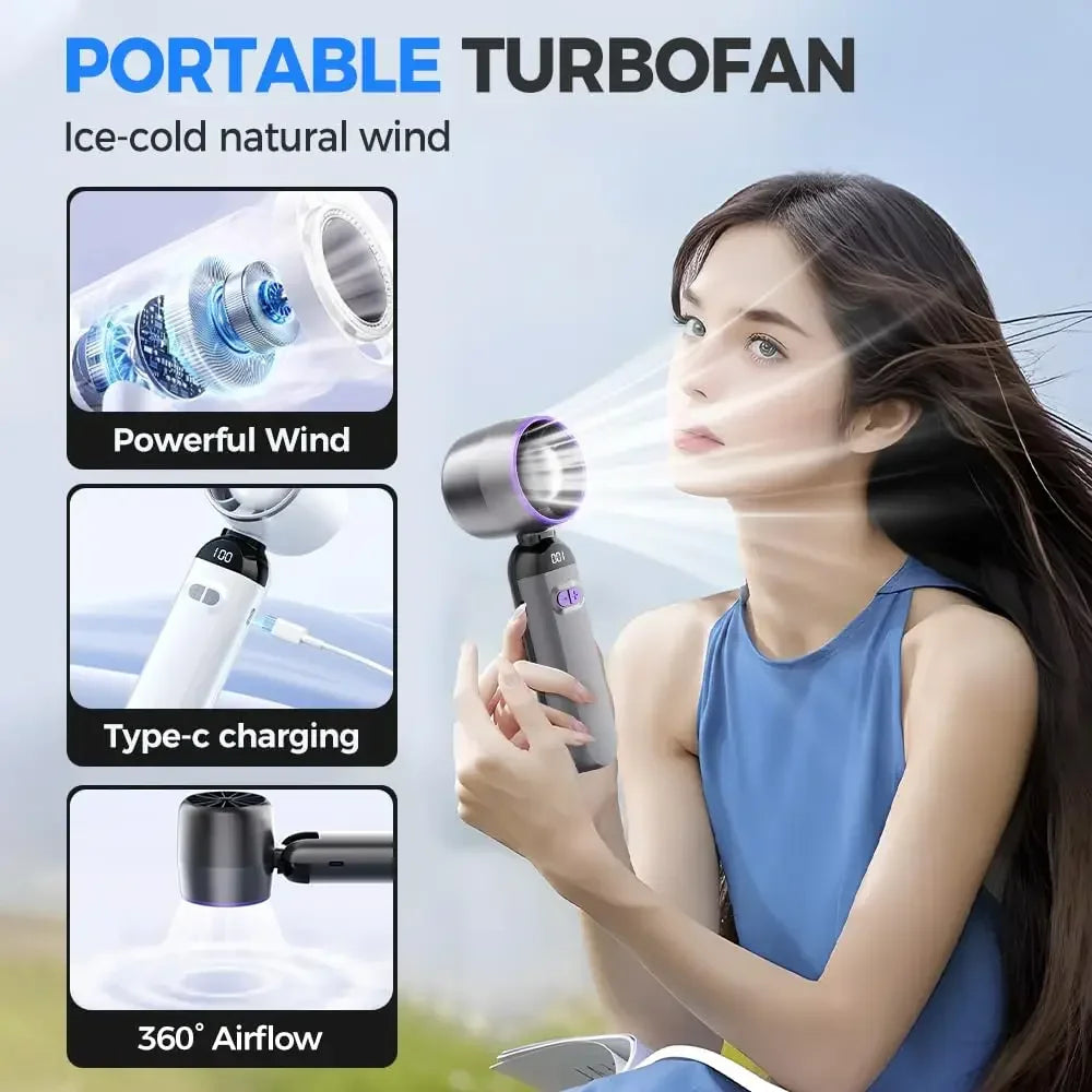 100 Speeds Handheld Fan Turbo Portable Fan With LED Battery Indicator USB Charging Foldable Mini Size For Outdoor Use - Fullshopping