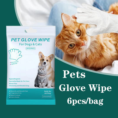 6pcs/bag Pet wash free gloves cats dogs bathing cleaning dry cleaning wipes gloves deodorizing wipes pet products - Fullshopping