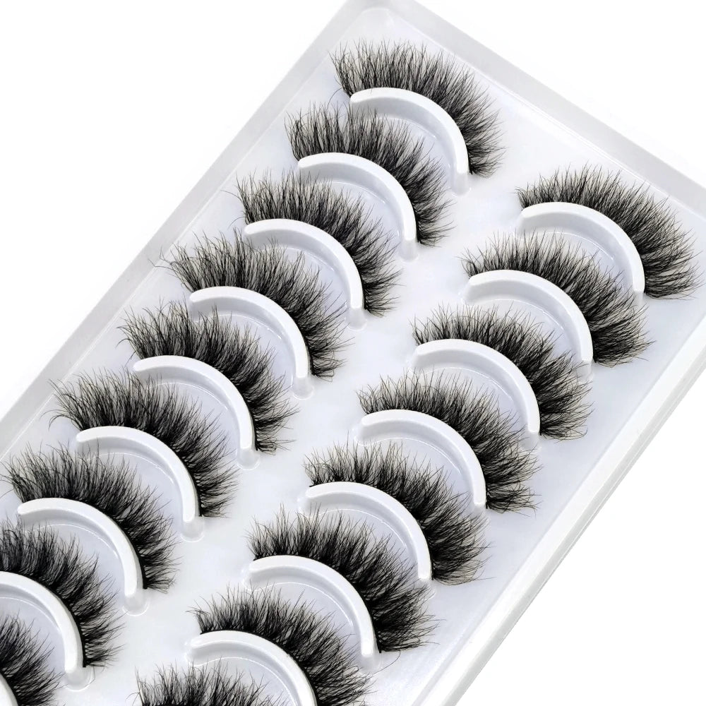 HBZGTLAD 10 pairs Eyelashes 3D Natural Long False Lashes Fluffy Soft Cross Manga Lashes Wispy Natural Eyelash Extension Makeup - Fullshopping