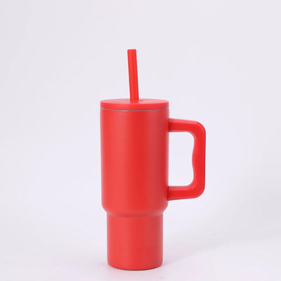 24OZ Car Thermos Cup With Straw Handle,Double Stainless Steel Flasks,Large Capacity Drinkware,Outdoor Ice Bullock Water Bottle - Fullshopping