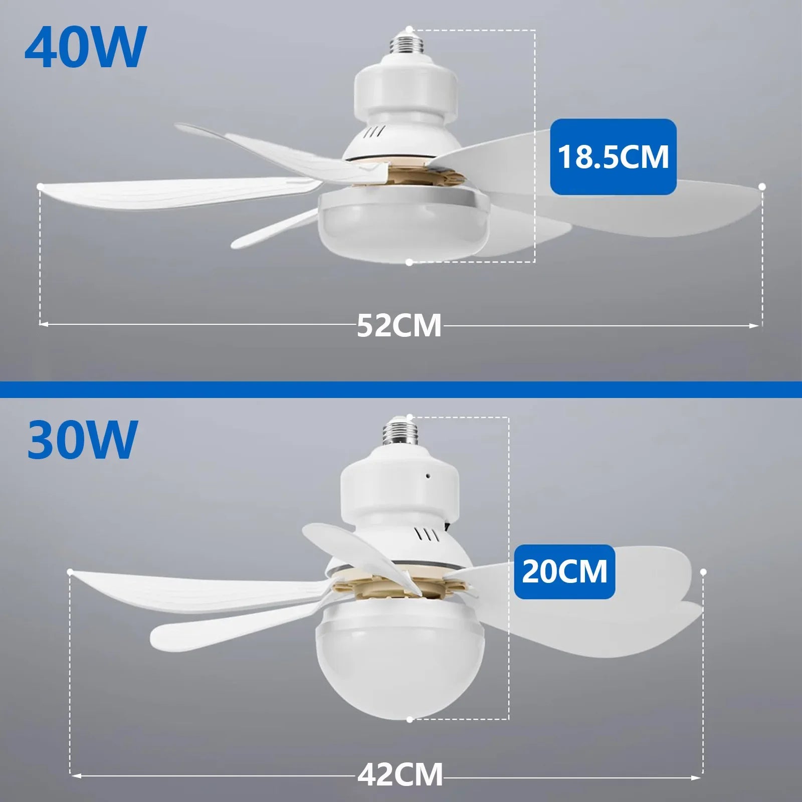 LED 40W ceiling fan light E27 with remote control for dimming, suitable for living room, study, household use, 85-265V - Fullshopping