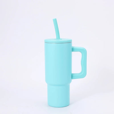 24OZ Car Thermos Cup With Straw Handle,Double Stainless Steel Flasks,Large Capacity Drinkware,Outdoor Ice Bullock Water Bottle - Fullshopping