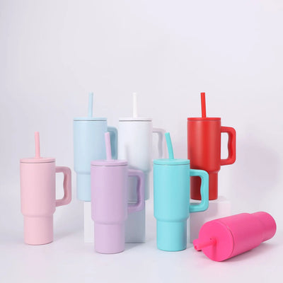 24OZ Car Thermos Cup With Straw Handle,Double Stainless Steel Flasks,Large Capacity Drinkware,Outdoor Ice Bullock Water Bottle - Fullshopping