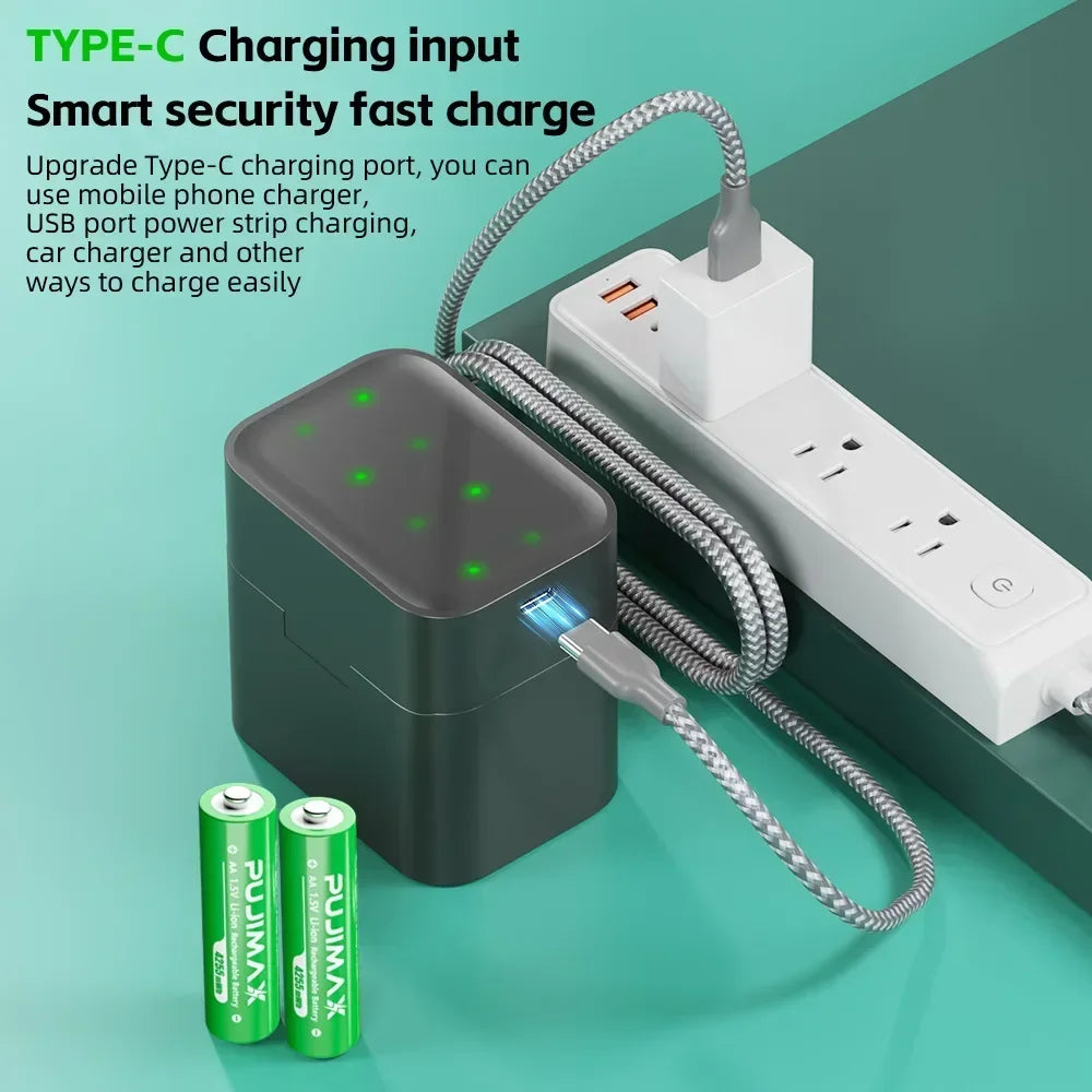 AA/AAA 8 Slots with Smart Charger with 1.5V 4255mWh/3400mWh Lithium Batteries – Fast Charging Battery Charger Set - Fullshopping