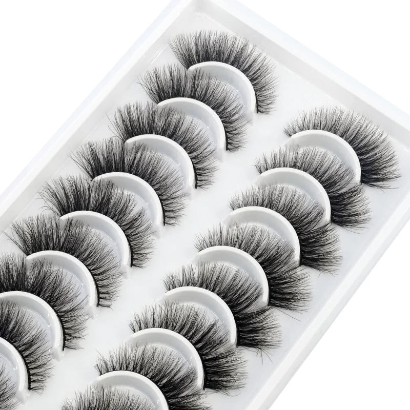 HBZGTLAD 10 pairs Eyelashes 3D Natural Long False Lashes Fluffy Soft Cross Manga Lashes Wispy Natural Eyelash Extension Makeup - Fullshopping