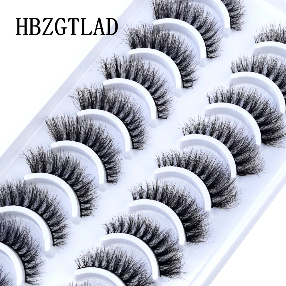 HBZGTLAD 10 pairs Eyelashes 3D Natural Long False Lashes Fluffy Soft Cross Manga Lashes Wispy Natural Eyelash Extension Makeup - Fullshopping