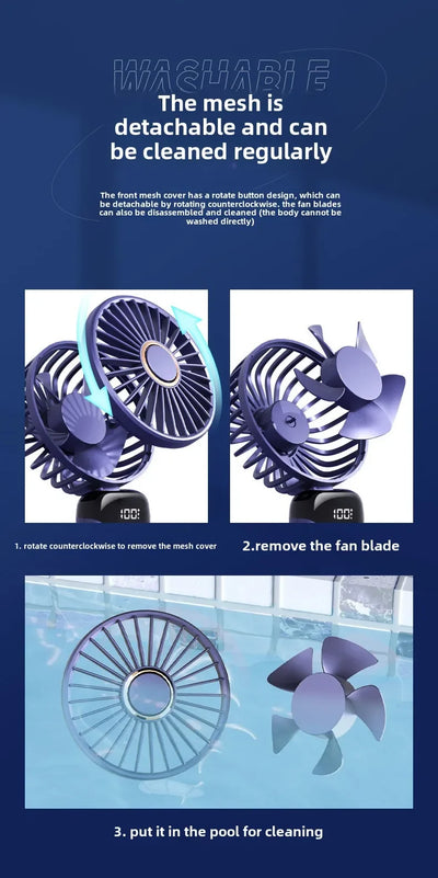 Handheld Fan with Digital Display, Foldable Fan Neck Hanging Fan, USB Charging Mini Fan Suitable for Outdoor Use in Offices - Fullshopping