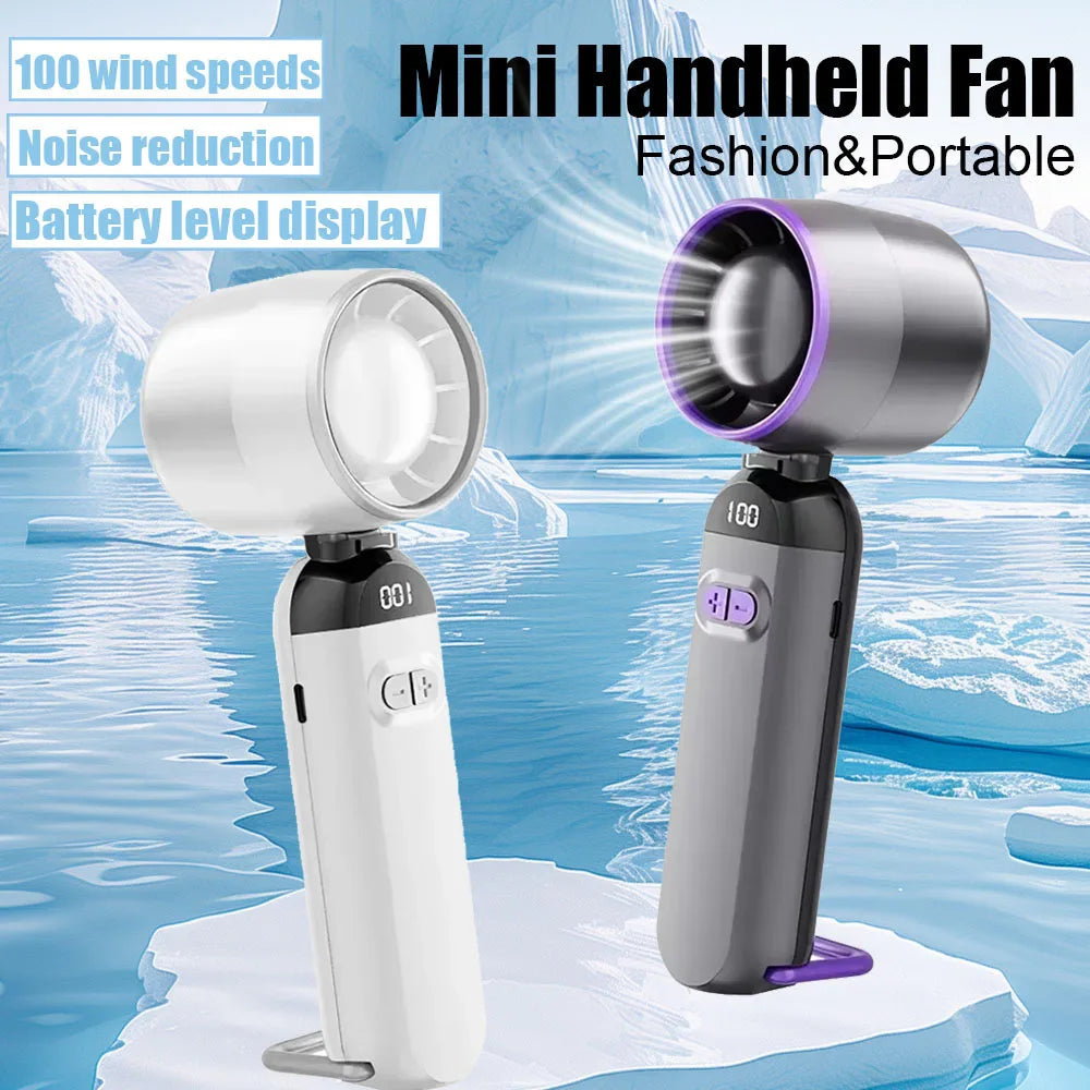 100 Speeds Handheld Fan Turbo Portable Fan With LED Battery Indicator USB Charging Foldable Mini Size For Outdoor Use - Fullshopping
