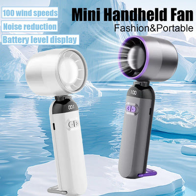 100 Speeds Handheld Fan Turbo Portable Fan With LED Battery Indicator USB Charging Foldable Mini Size For Outdoor Use - Fullshopping