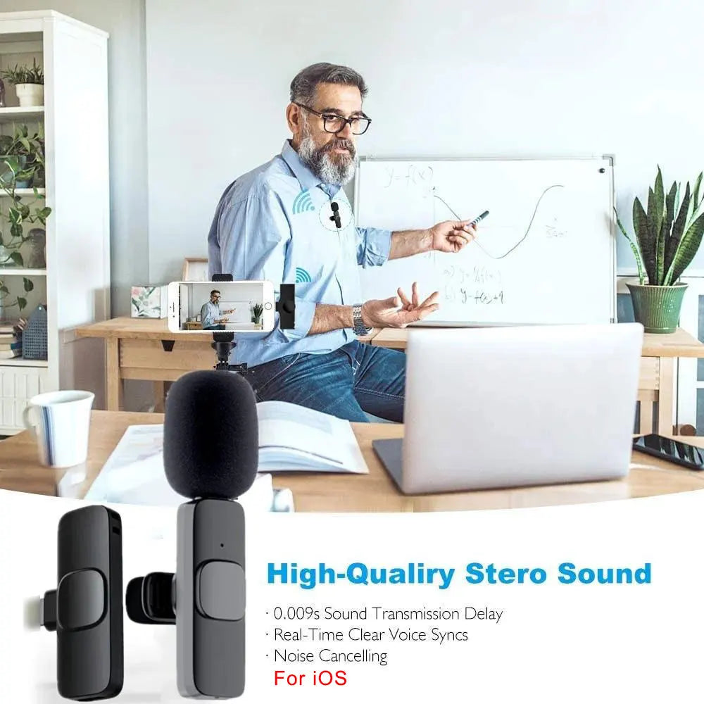 Wireless Lavalier Microphone Mini Portable Audio Video Recording Mic for iPhone Android Live Broadcast Gaming - Fullshopping