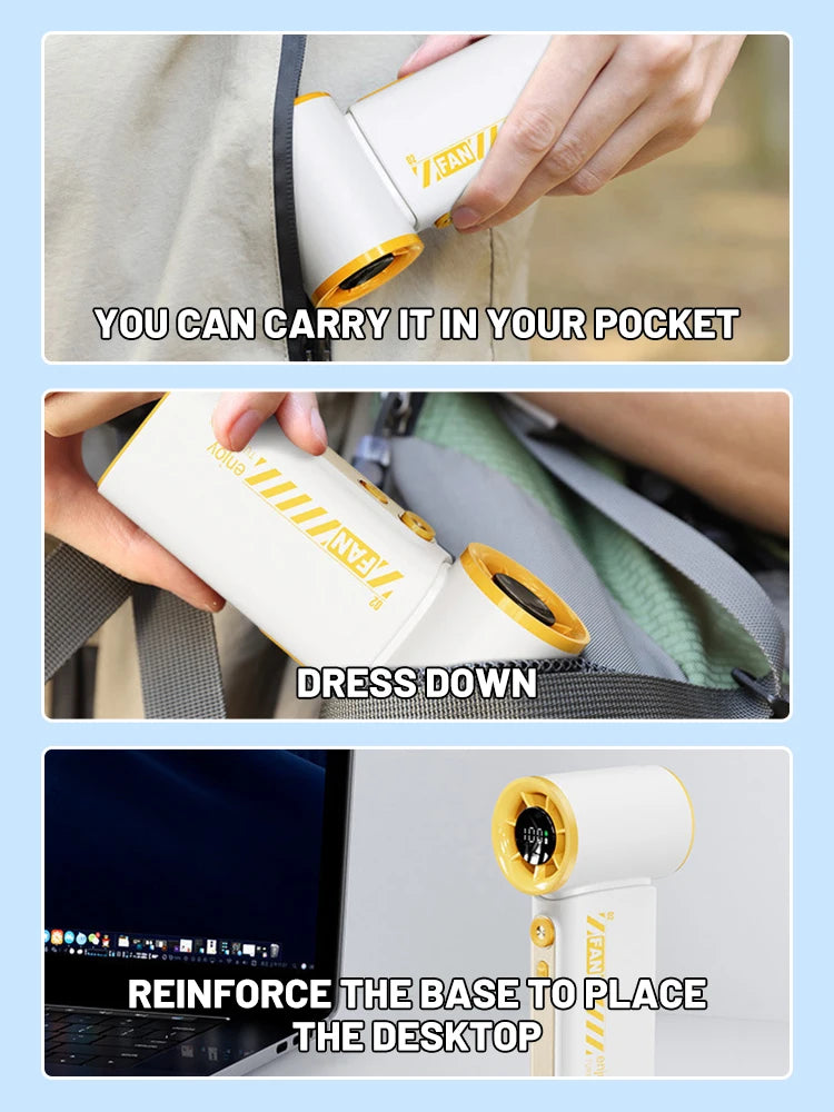 Portable Handheld Turbo Fan 100 Wind Speeds Adjustable Mini Personal Fan USB Rechargeable Battery Operated Electric Pocket Fan - Fullshopping