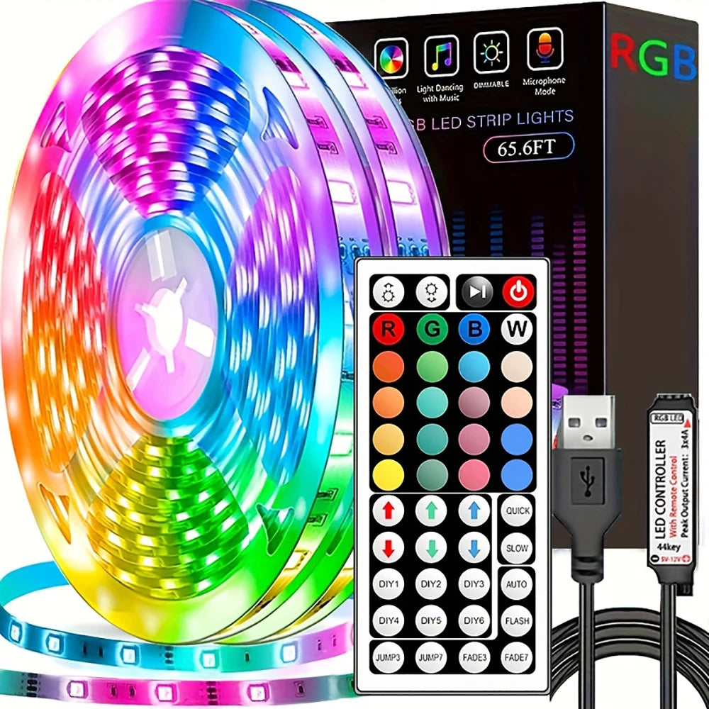 10m 20m Led Strip Lights with 44 Key Remote Control RGB Tape Led Wall Room for Home Bedroom Party Decor TV Backlight - Fullshopping