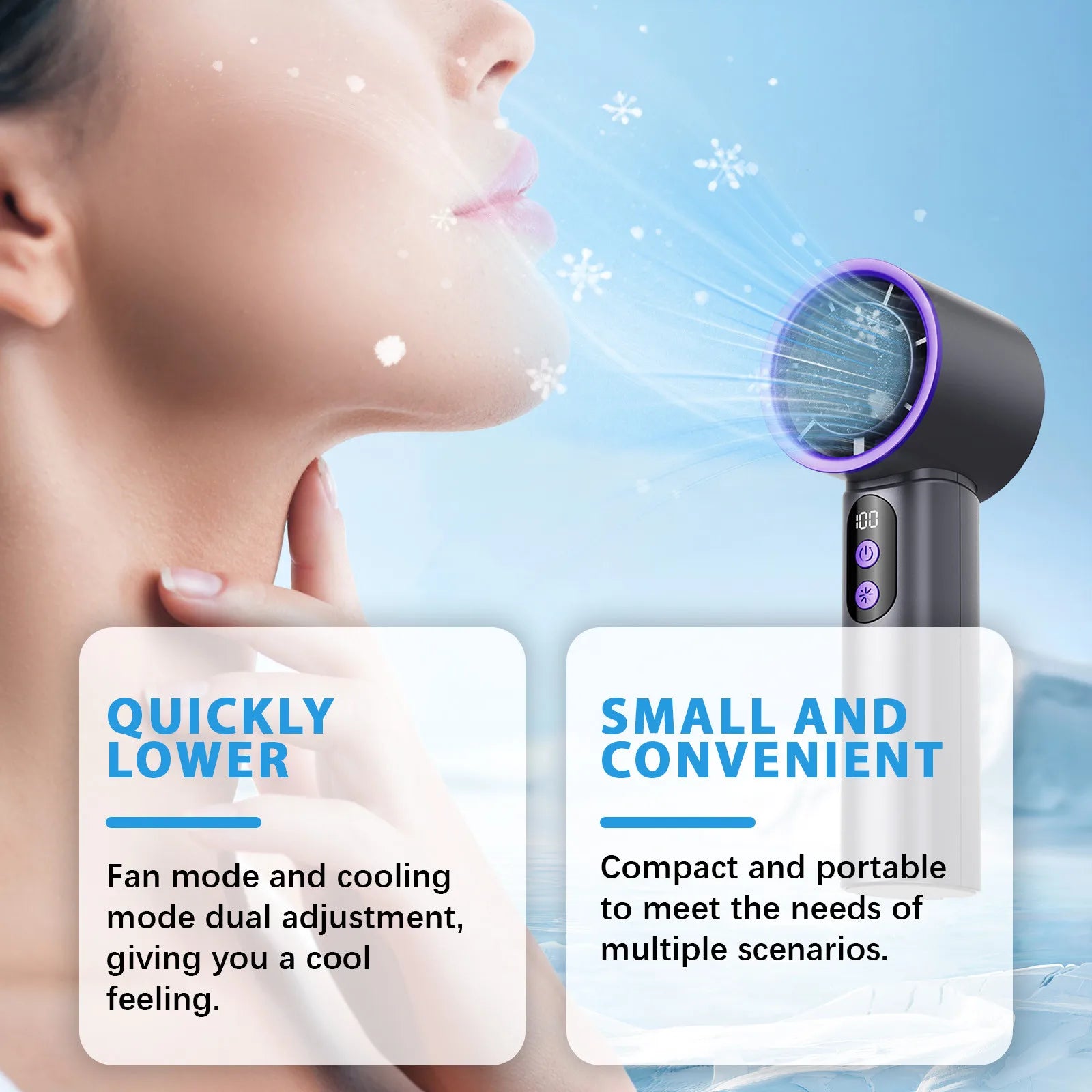 Turbo Fan Portable Handheld Cooling Fan Mini USB Ice Fan With Digital Display Outdoor Personal Camping Turbo Cold Air Fan - Fullshopping