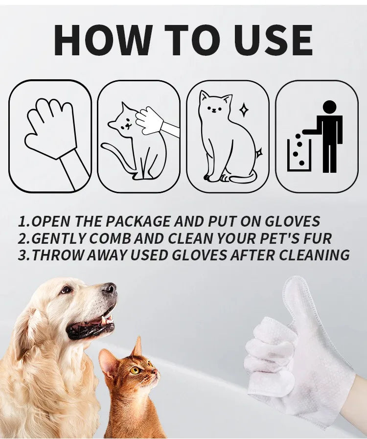 6pcs/bag Pet wash free gloves cats dogs bathing cleaning dry cleaning wipes gloves deodorizing wipes pet products - Fullshopping