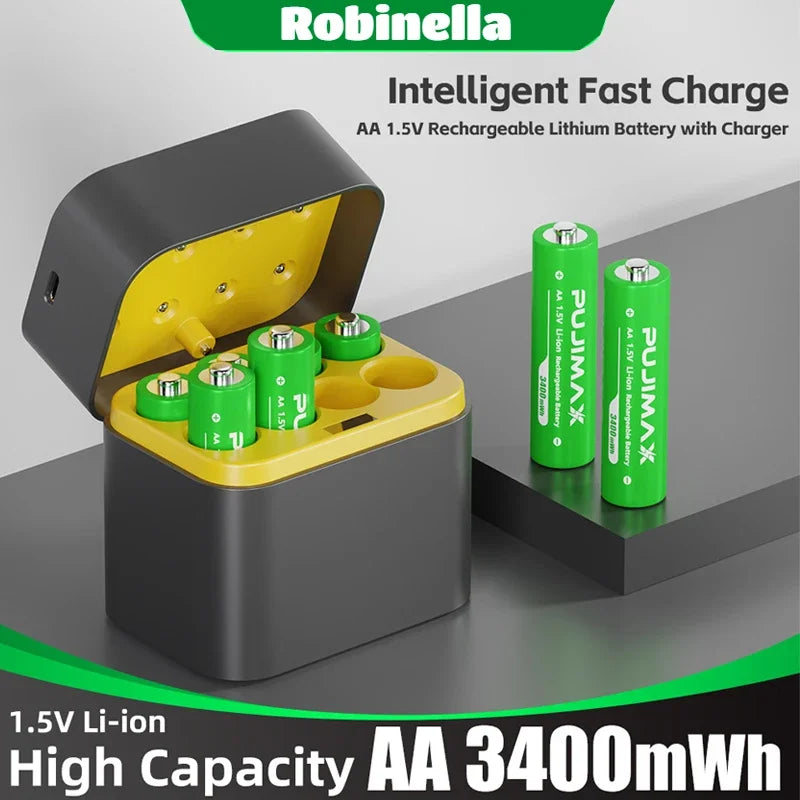 AA/AAA 8 Slots with Smart Charger with 1.5V 4255mWh/3400mWh Lithium Batteries – Fast Charging Battery Charger Set - Fullshopping