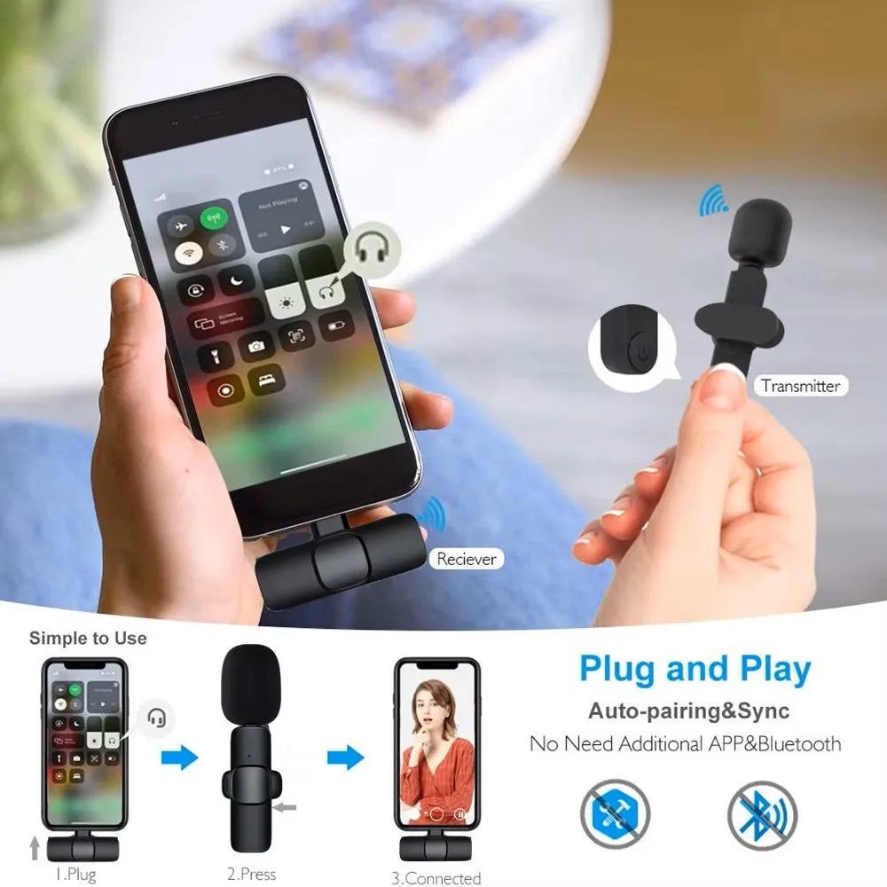 Wireless Lavalier Microphone Mini Portable Audio Video Recording Mic for iPhone Android Live Broadcast Gaming - Fullshopping
