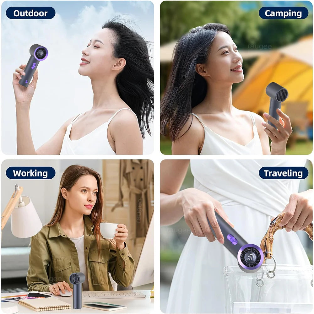 Portable Fan Turbo Wind 100 Strong Speed Mini Cooling Fan Electric Handheld Fan with Digital Display 1800mAh USB Rechargeable - Fullshopping