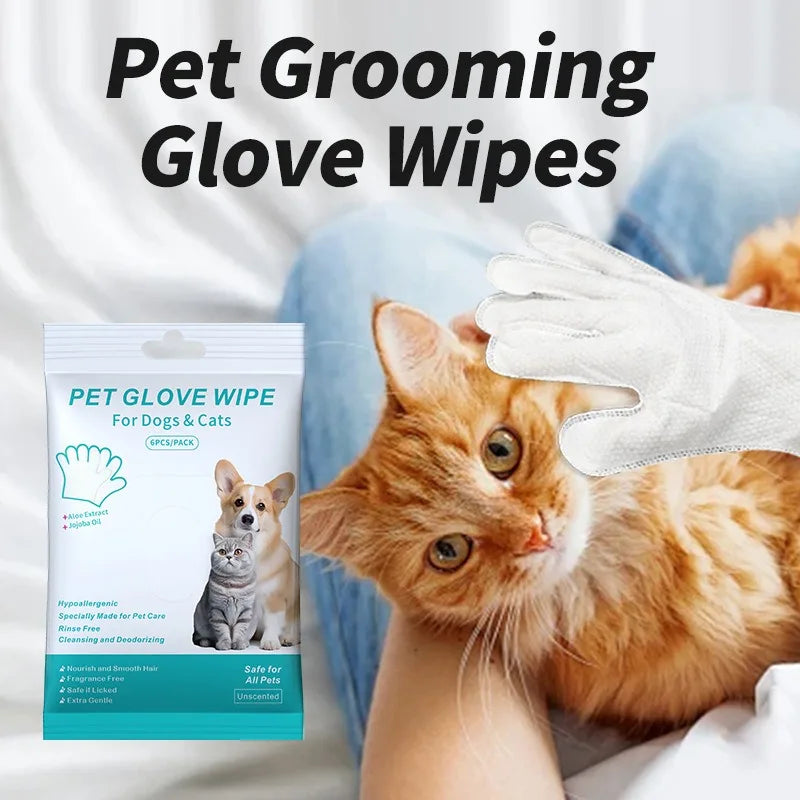 6pcs/bag Pet wash free gloves cats dogs bathing cleaning dry cleaning wipes gloves deodorizing wipes pet products - Fullshopping