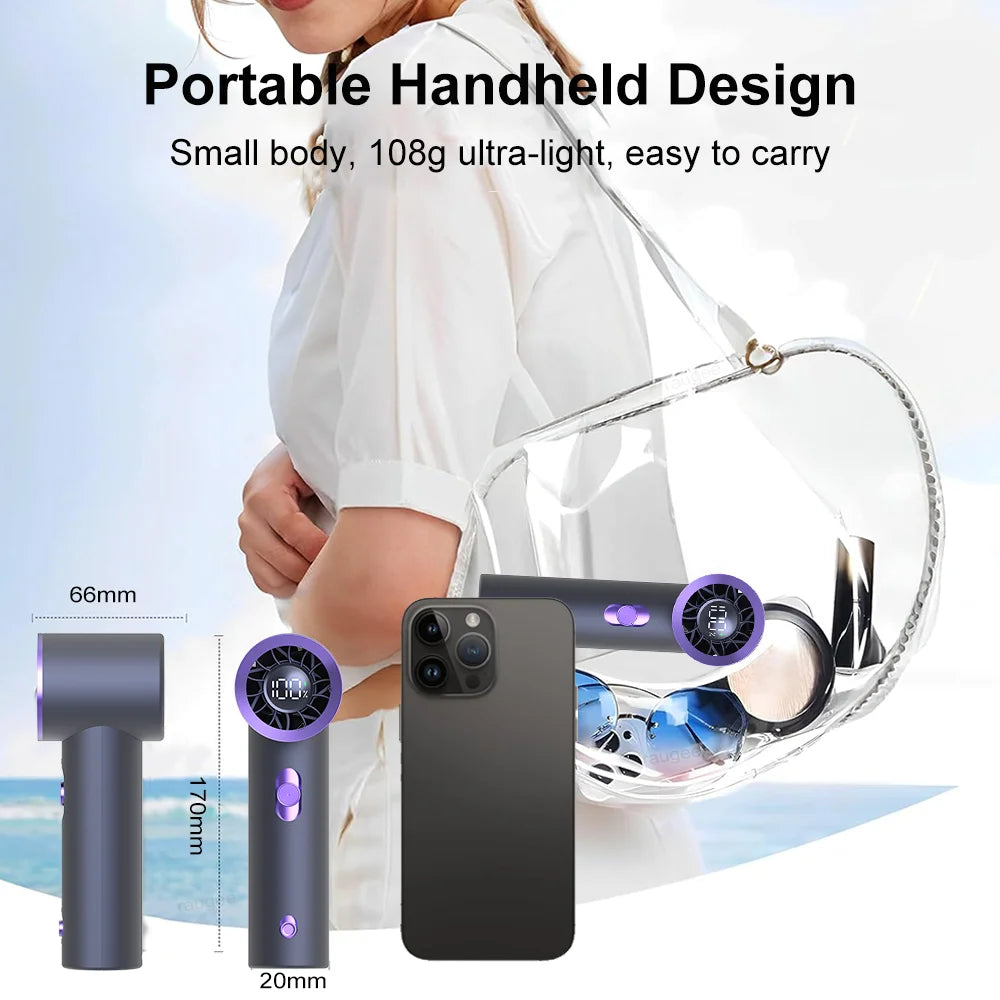 Portable Fan Turbo Wind 100 Strong Speed Mini Cooling Fan Electric Handheld Fan with Digital Display 1800mAh USB Rechargeable - Fullshopping