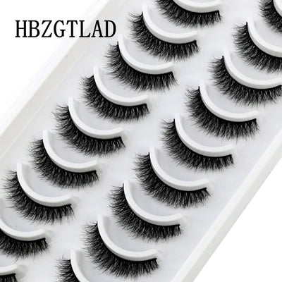 HBZGTLAD 10 pairs Eyelashes 3D Natural Long False Lashes Fluffy Soft Cross Manga Lashes Wispy Natural Eyelash Extension Makeup - Fullshopping