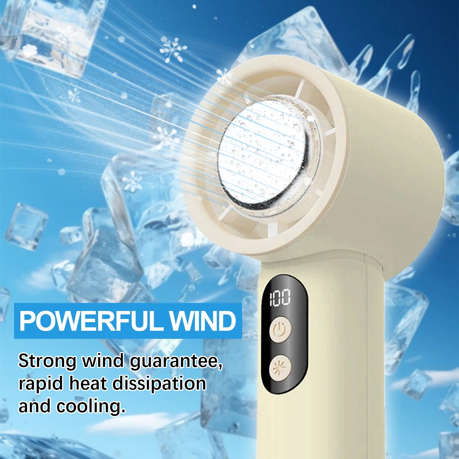 Turbo Fan Portable Hand Fan Mini USB Rechargeable Fan Ice Cooling Fan Handheld Turbo Fan Small Pocket Fan with Digital Display - Fullshopping