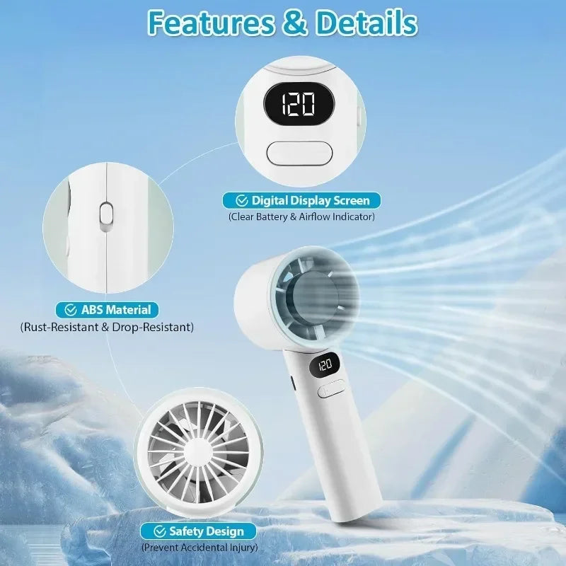 Portable USB Rechargeable Turbo Fan Mini Handheld Display Readout Fan for Outdoor Use Perfect Gift for Kids Car & Girlfriend - Fullshopping