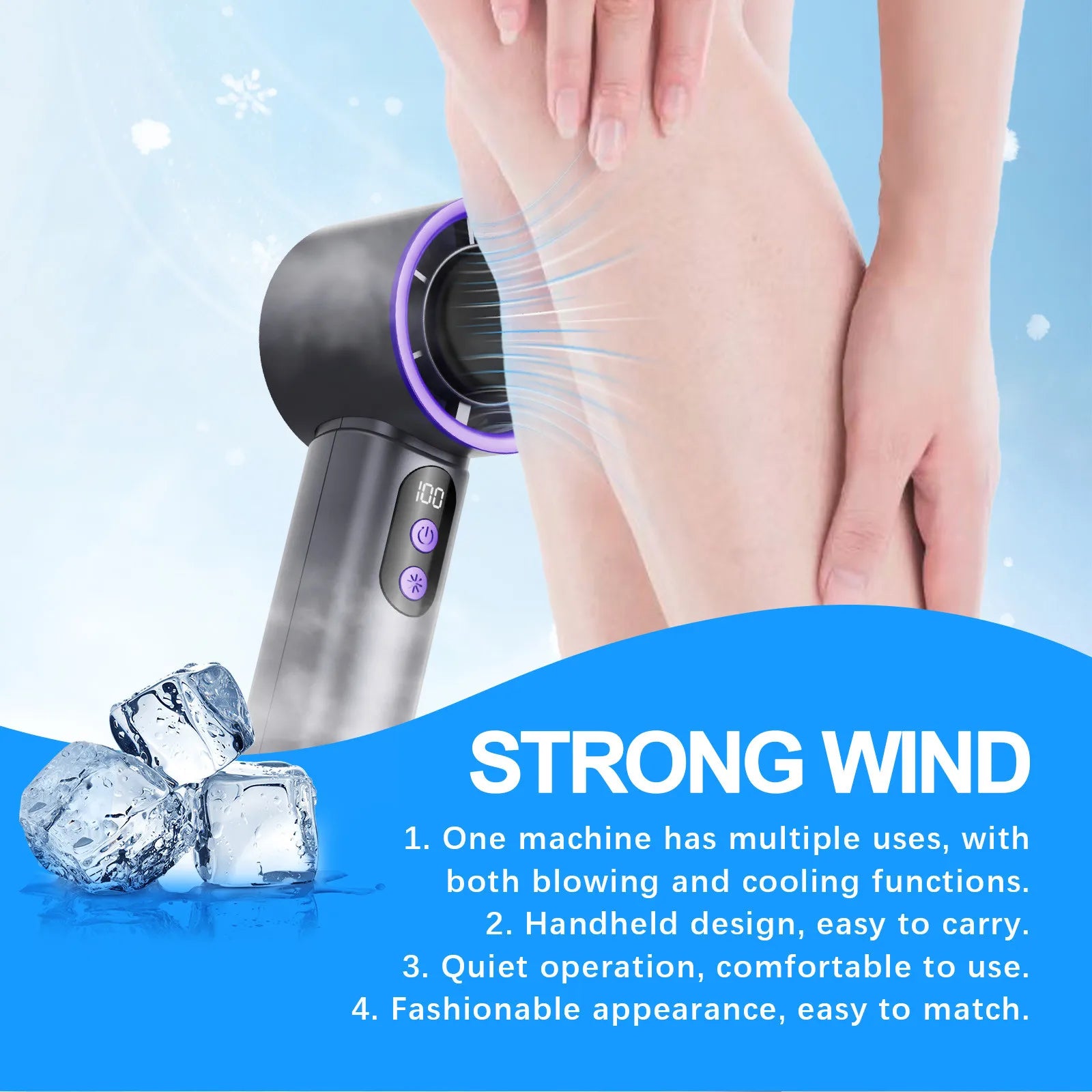 Turbo Fan Portable Hand Fan Mini USB Rechargeable Fan Ice Cooling Fan Handheld Turbo Fan Small Pocket Fan with Digital Display - Fullshopping