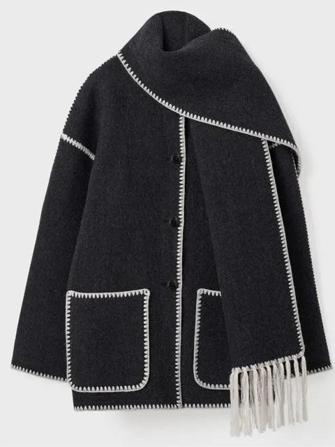 Splice Overcoat With Scarf - fullshopping