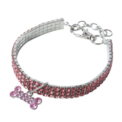 Bling Rhinestone Dog Collar with Leash for Small Dogs - Fullshopping