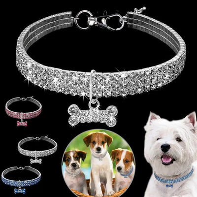 Bling Rhinestone Dog Collar with Leash for Small Dogs - Fullshopping