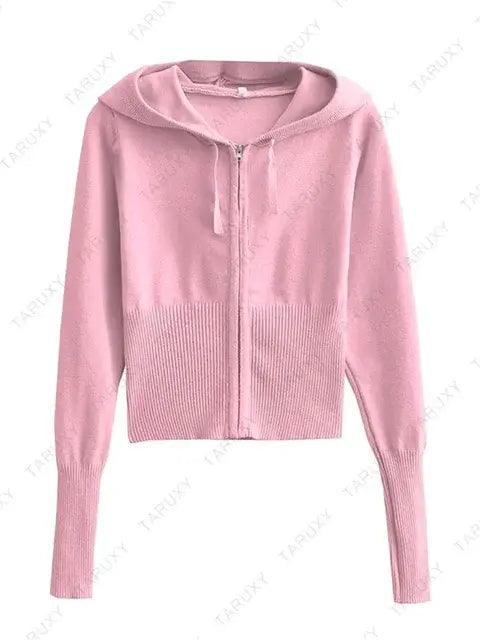 Knitted Hoodie Cropped Top And Pants Set - fullshopping