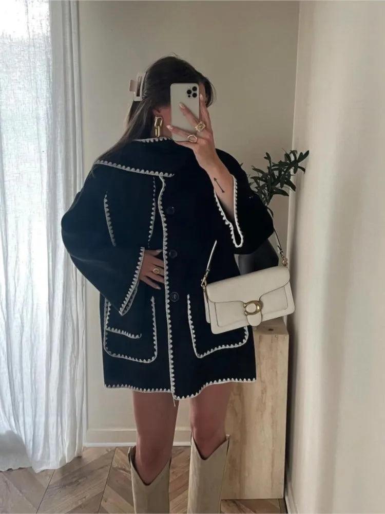 Splice Overcoat With Scarf - fullshopping